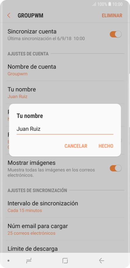 Introduce el nombre deseado y pulsa HECHO.