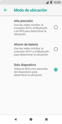 Si seleccionas Alta precisión, el teléfono podrá encontrar tu posición exacta con ayuda de los satélites GPS, la red móvil y una red wifi cercana. El GPS por satélite requiere vista libre al cielo.