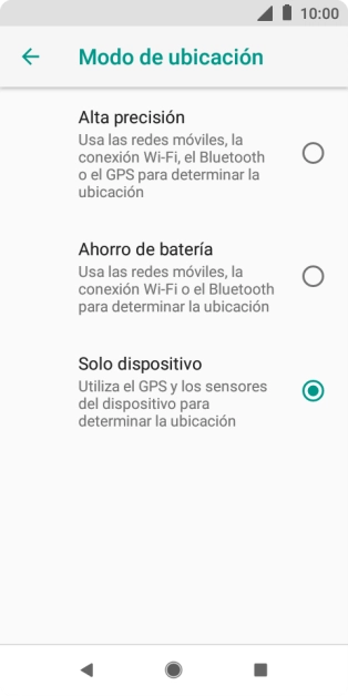 Si seleccionas Alta precisión, el teléfono podrá encontrar tu posición exacta con ayuda de los satélites GPS, la red móvil y una red wifi cercana. El GPS por satélite requiere vista libre al cielo.