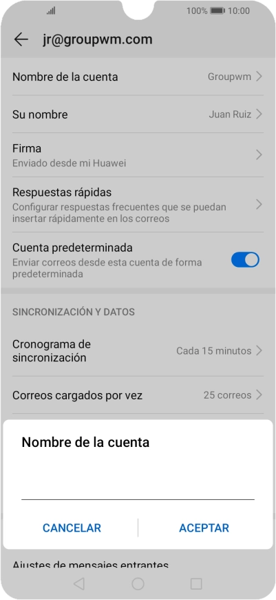 Introduce el nombre de la cuenta y pulsa ACEPTAR.