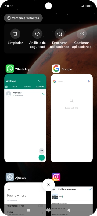 Para cerrar una sola aplicación en ejecución, desliza el dedo hacia la derecha sobre la aplicación deseada.