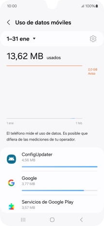 El consumo de datos por cada aplicación aparece bajo el nombre de la aplicación.