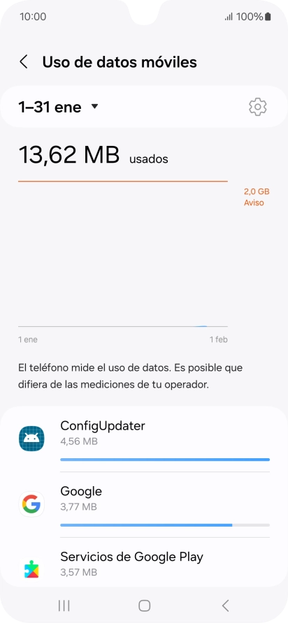 El consumo de datos por cada aplicación aparece bajo el nombre de la aplicación.