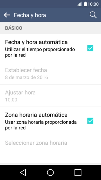 Pulsa Zona horaria automática para desactivar la función.