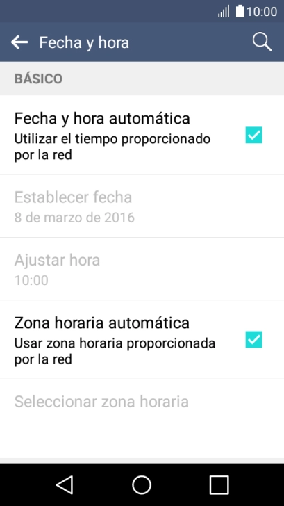Pulsa Zona horaria automática para desactivar la función.