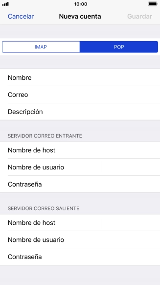Pulsa Nombre de host e introduce el nombre del servidor de correo de entrada de tu proveedor de correo electrónico.