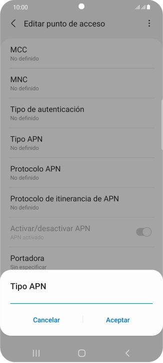 Introduce default y pulsa Aceptar.