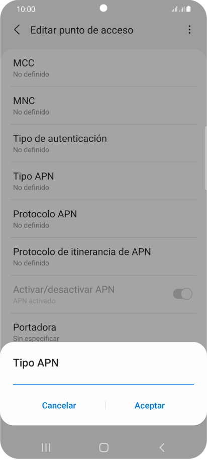 Introduce default y pulsa Aceptar.