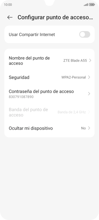 Pulsa Nombre del punto de acceso e introduce el nombre deseado de la conexión wifi