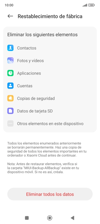 Pulsa Eliminar todos los datos.