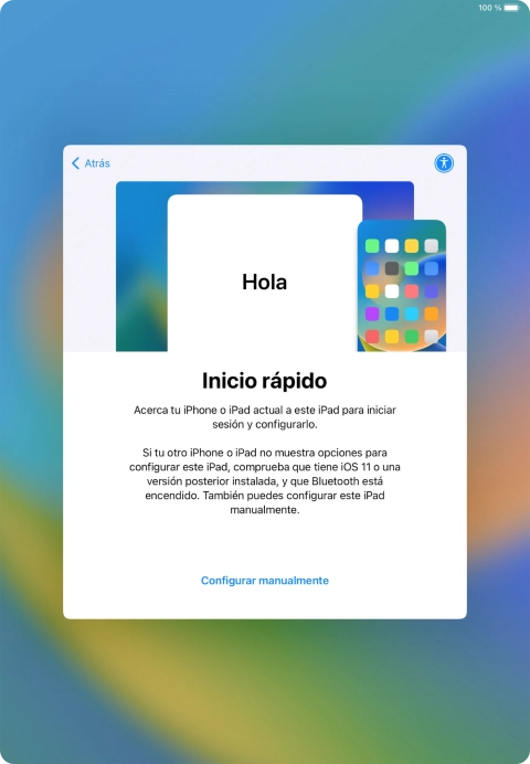 Sigue las indicaciones de la pantalla para transferir contenido de otro dispositivo iOS11 o con una versión más reciente o pulsa Configurar manualmente.