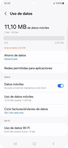 El consumo total de datos se visualiza ahora en la pantalla.