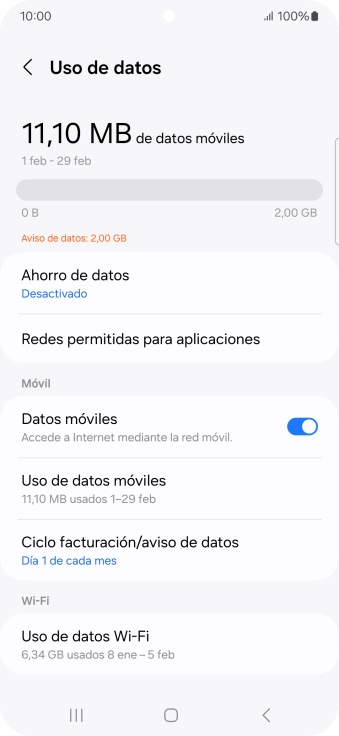El consumo total de datos se visualiza ahora en la pantalla.