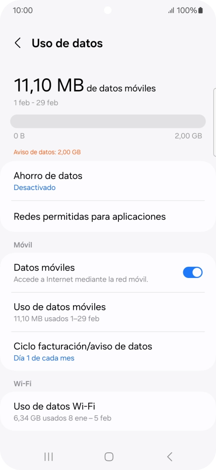 El consumo total de datos se visualiza ahora en la pantalla.
