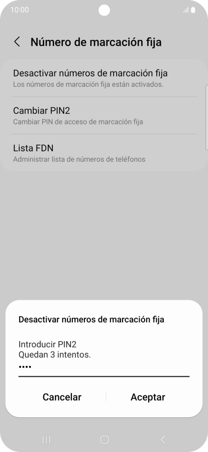 Introduce el código PIN2 y pulsa Aceptar.