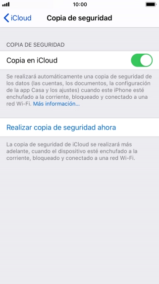 Pulsa Realizar copia de seguridad ahora y espera mientras se hace una copia de seguridad del contenido de la memoria del teléfono.