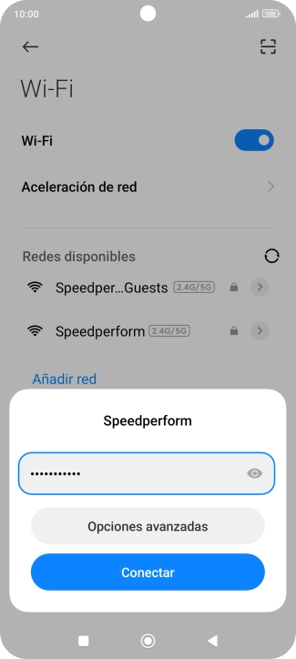 Introduce la contraseña de la red wifi y pulsa Conectar.