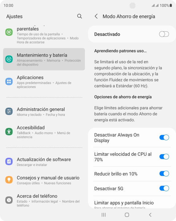 Pulsa el indicador junto a los ajustes deseados.