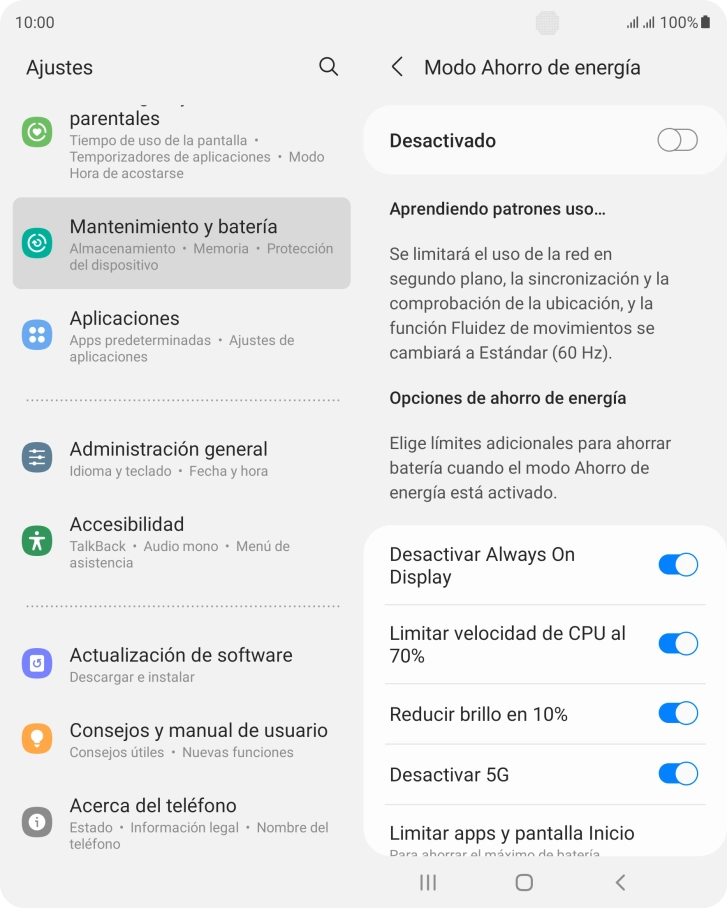 Pulsa el indicador junto a los ajustes deseados.