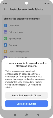 Pulsa Restablecimiento de fábrica.