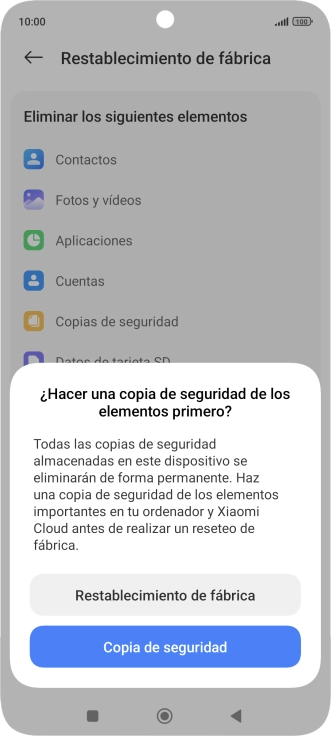 Pulsa Restablecimiento de fábrica.