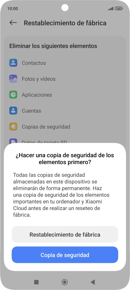 Pulsa Restablecimiento de fábrica.