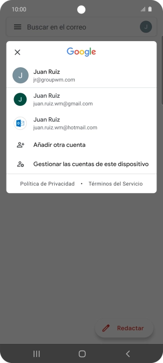Pulsa la cuenta de correo electrónico deseada.