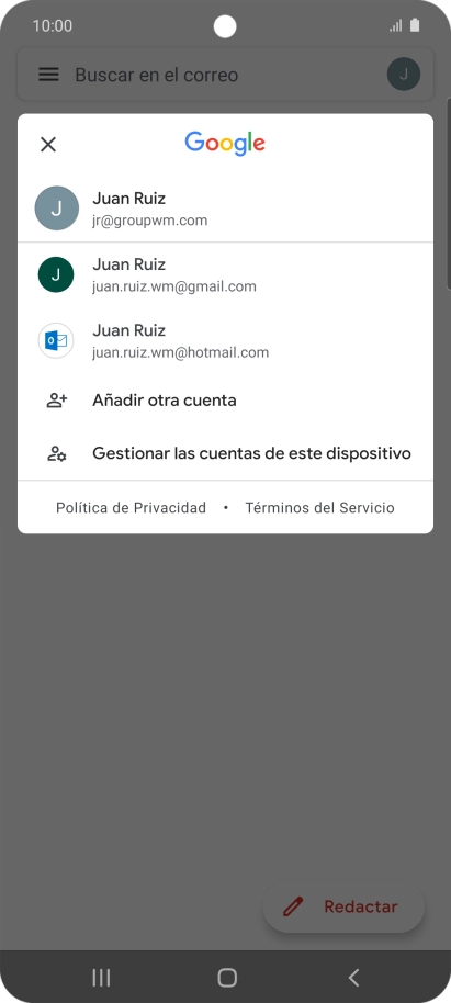 Pulsa la cuenta de correo electrónico deseada.