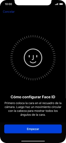 Pulsa Empezar y sigue las indicaciones de la pantalla para crear un código de seguridad del teléfono con la función de reconocimiento facial (Face ID).
