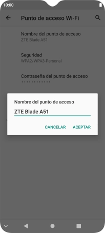 Introduce el nombre deseado de la conexión Wi-Fi y pulsa ACEPTAR.
