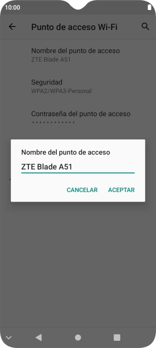 Introduce el nombre deseado de la conexión Wi-Fi y pulsa ACEPTAR.
