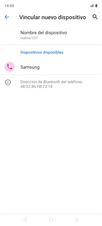 Pulsa el dispositivo Bluetooth deseado y sigue las indicaciones de la pantalla para vincular el dispositivo al teléfono.