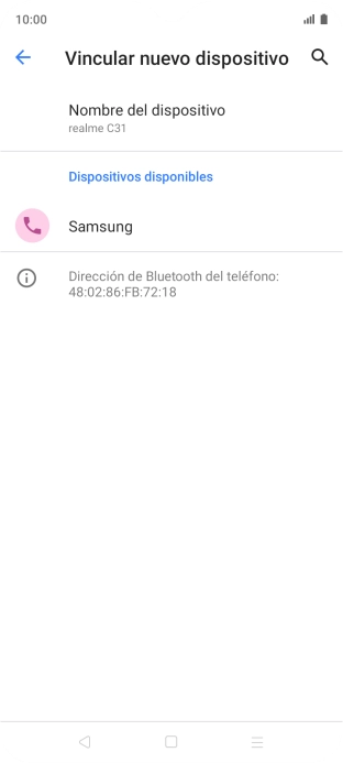 Pulsa el dispositivo Bluetooth deseado y sigue las indicaciones de la pantalla para vincular el dispositivo al teléfono.