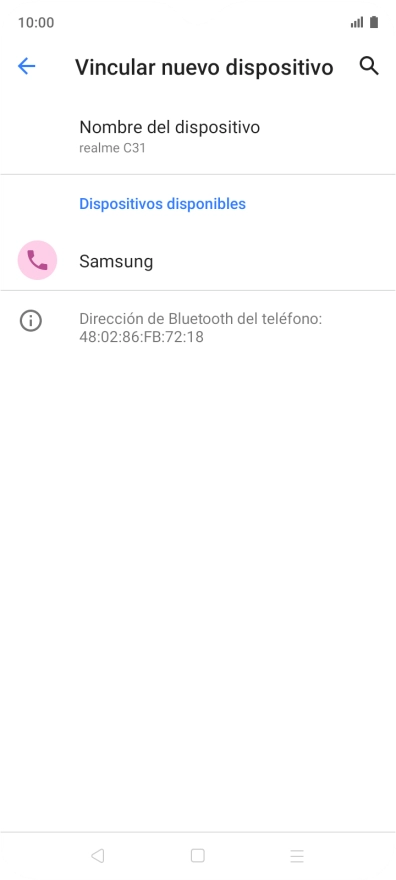 Pulsa el dispositivo Bluetooth deseado y sigue las indicaciones de la pantalla para vincular el dispositivo al teléfono.