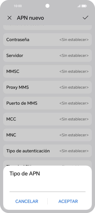 Introduce default y pulsa ACEPTAR.