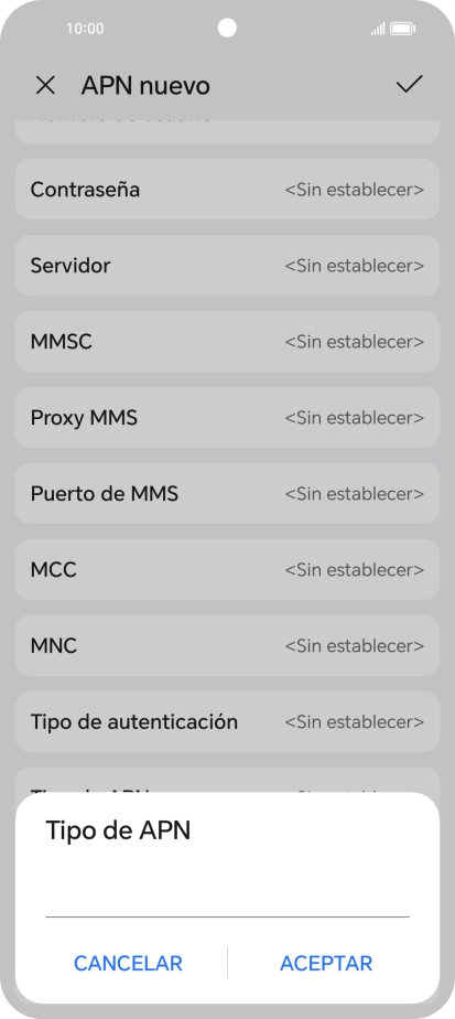 Introduce default y pulsa ACEPTAR.