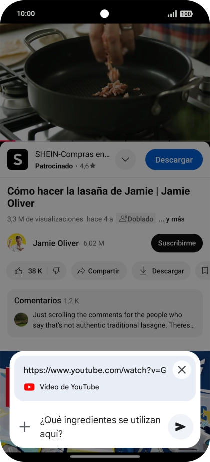 Sigue las indicaciones de la pantalla para escribir o decir en alto la pregunta que quieres hacer del vídeo.
