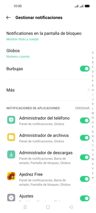 Pulsa el indicador junto a las apps deseadas para activar o desactivar la función.