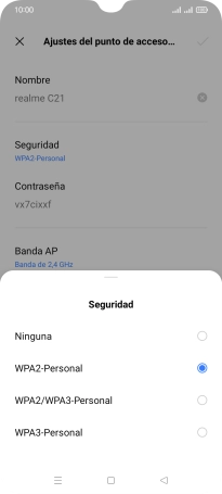 Pulsa WPA3-Personal para proteger la conexión wifi con una contraseña.