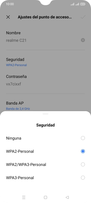 Pulsa WPA3-Personal para proteger la conexión wifi con una contraseña.