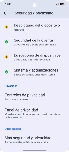 Pulsa Más seguridad y privacidad.