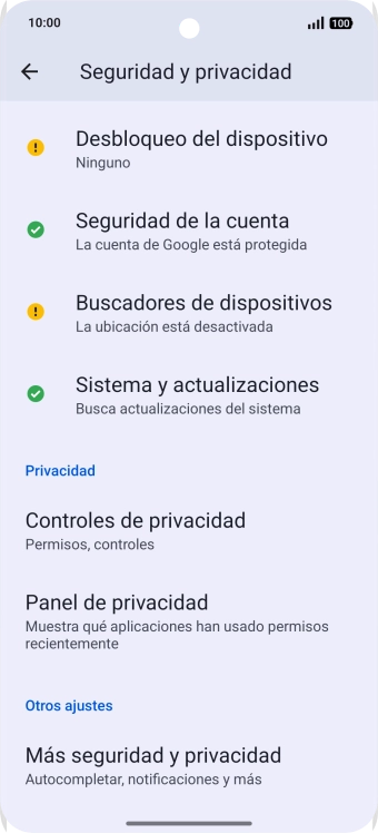 Pulsa Más seguridad y privacidad.