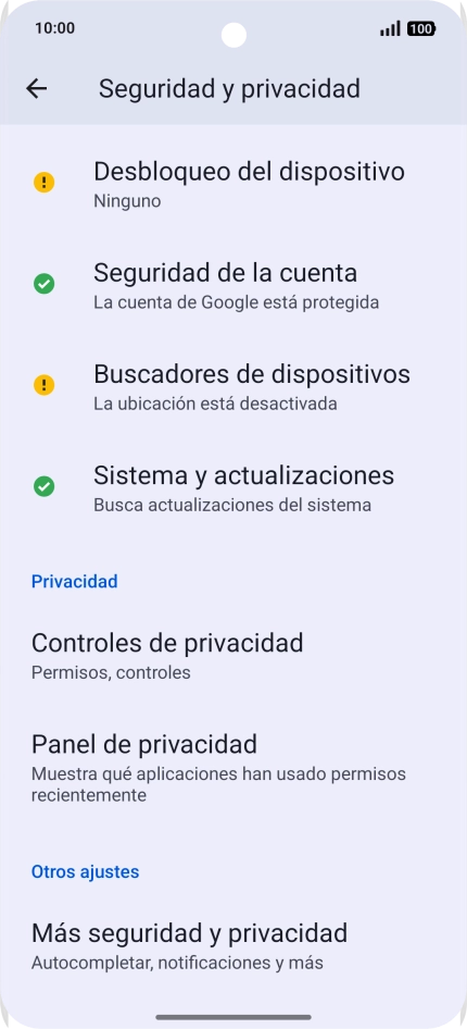 Pulsa Más seguridad y privacidad.