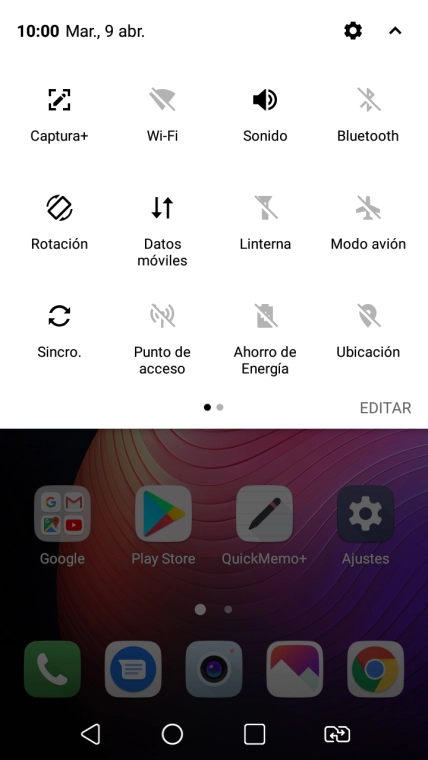 Pulsa Modo avión para activar o desactivar la función.