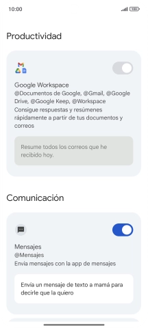 Pulsa el indicador junto a la extensión deseada para activar la función.