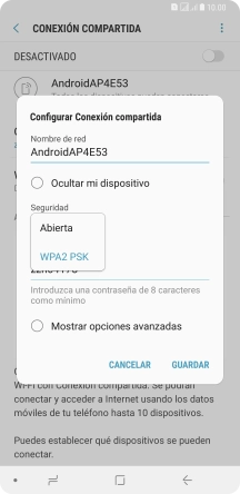 Pulsa WPA2 PSK para proteger la conexión wifi con una contraseña.