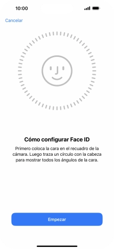 Pulsa Empezar y sigue las indicaciones de la pantalla para crear un código de seguridad con la función de reconocimiento facial (Face ID).