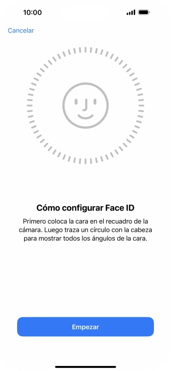 Pulsa Empezar y sigue las indicaciones de la pantalla para crear un código de seguridad con la función de reconocimiento facial (Face ID).