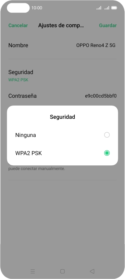 Pulsa WPA2 PSK para proteger la conexión wifi con una contraseña.
