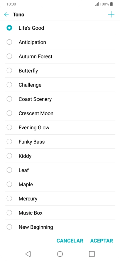 Pulsa el icono de añadir timbre de llamada y busca el timbre de llamada que quieras usar.